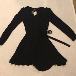 Urban Outfitters Long sleeve black mini wrap dress